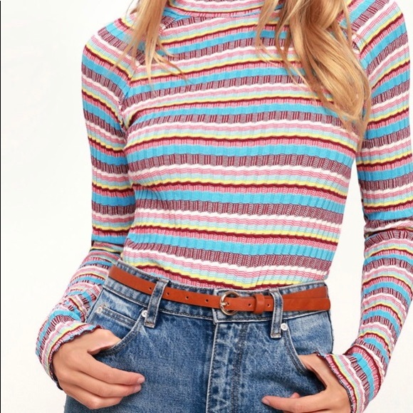 Free People Tops - Free people MIRROR BLUE STRIPED MOCK NECK TOP